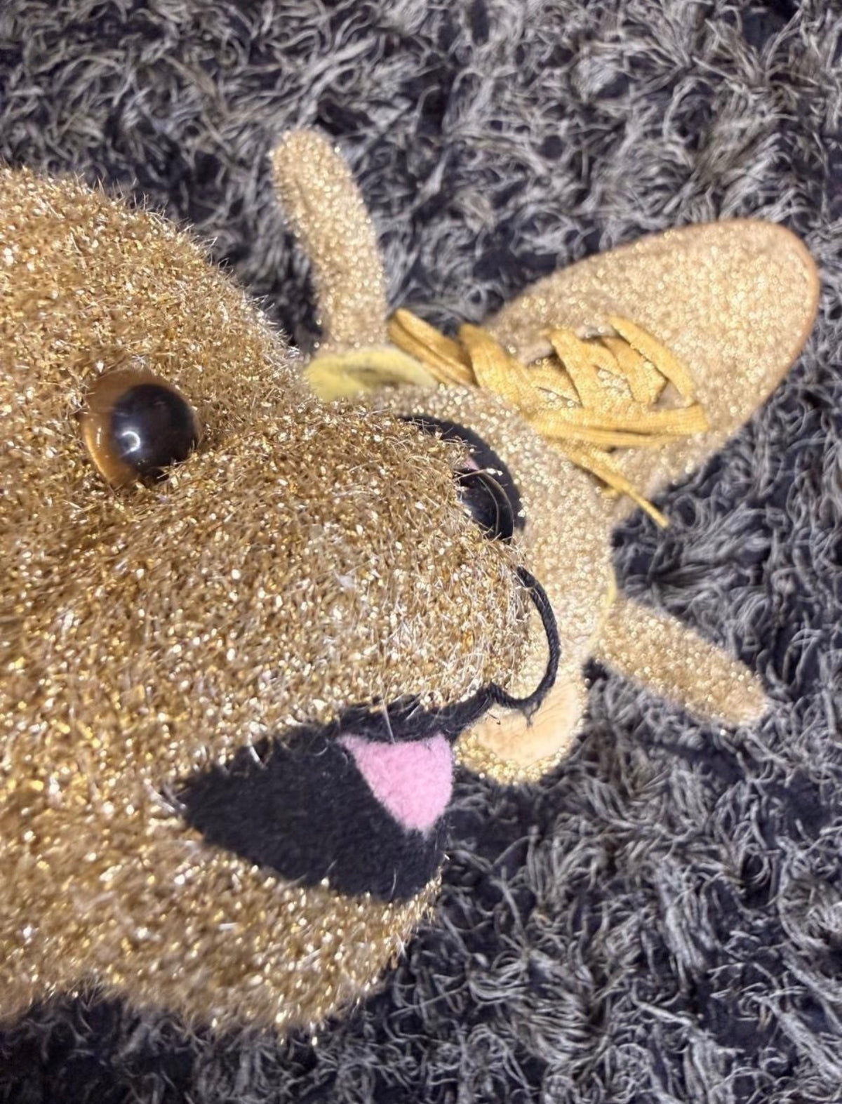 Sz(10.5) Adidas x Jeremy Scott gold tinsel teddy bear