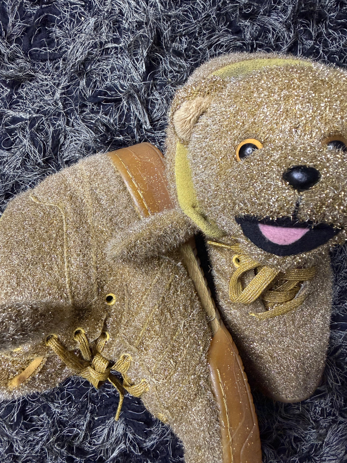Sz(10.5) Adidas x Jeremy Scott gold tinsel teddy bear