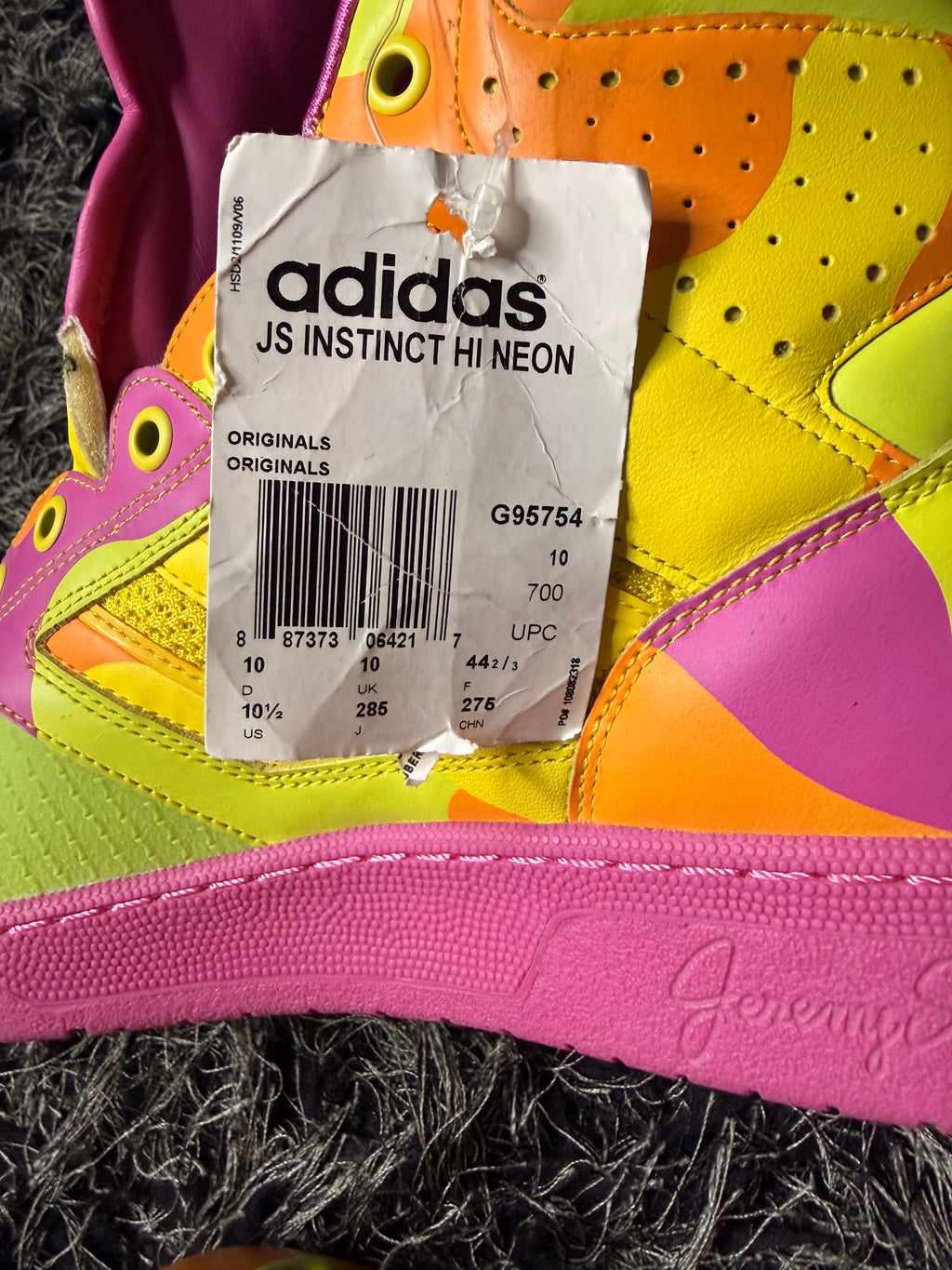 Sz(10.5) Adidas x Jeremy Scott neon camo Hi instinct “DS”